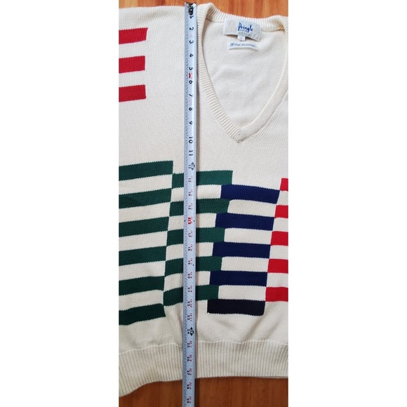 FLAWS Vintage Pringle Of Scotland Men's Large Cotton Sweater Old Money V Neck - Picture 12 of 12